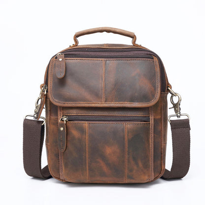 Leather Mens Courier Bag Vertical Shoulder Bag Dark Brown Side Bag Messenger Bag For Men