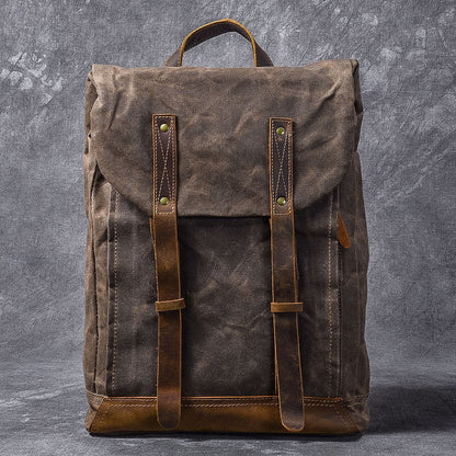 Waxed Canvas Leather Mens 15' Gray Computer Backpack Brown Travel Backpack College Backpack for Men