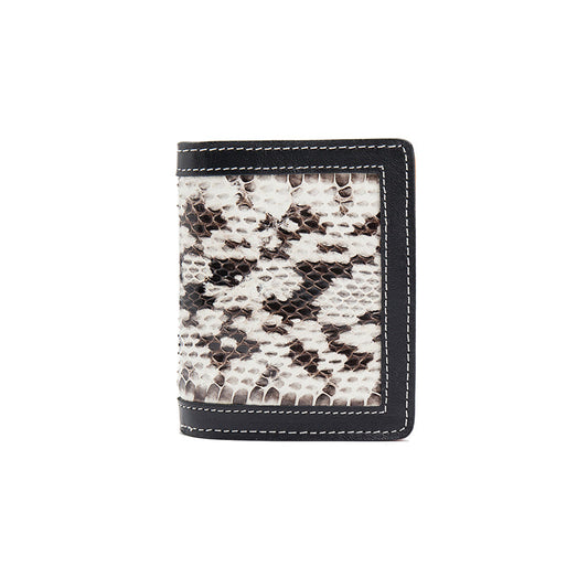 Black Leather Mens Snakeskin billfold Wallet Bifold Front Pocket SnakeSkin Small Wallet For Men