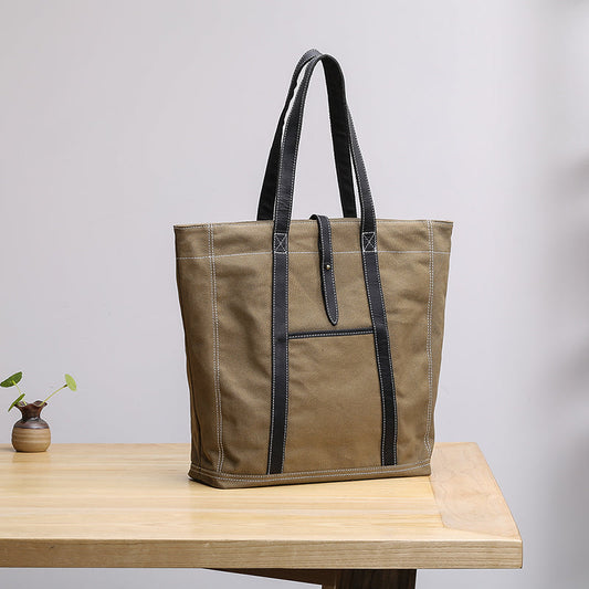 Canvas Leather Mens Womens Gray Tote Bag Handbag Tote Bag Shoulder Bag Tote Purse For Men