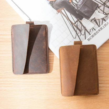 Brown Cool Leather Mens Card Holder Thin Front Pocket Wallet Vintage Slim Card Wallet for Men