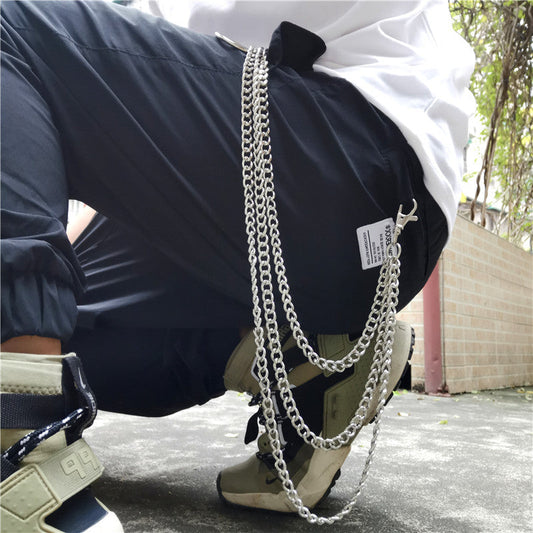 Badass Punk Mens Womens Long Three-Layer Hip Hop Pants Chain Wallet Chain For Men