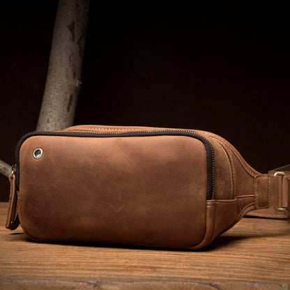 Vintage Brown Mens Leather Fanny Pack Waist Bag Leather Hip Pack Belt Bags Bumbag for Men