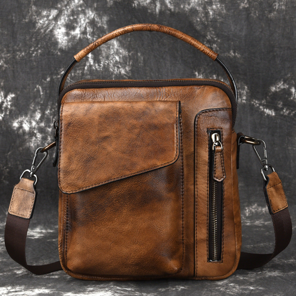 Vintage Brown Leather Men's Small Side Bag Vertical Business Handbag Black Courier Bag For Men