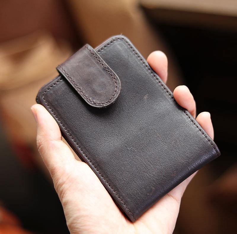 Cool Leather Mens Card billfold Wallet Trifold SMall Bifold License Wallet Camel Card Holders For Men