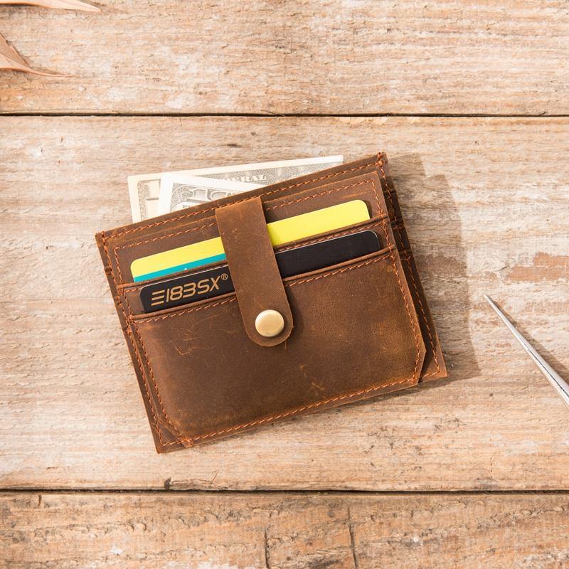 Dark Brown Cool Leather Mens Slim Front Pocket Wallet Small Wallets Card Wallet Card Wallet for Men