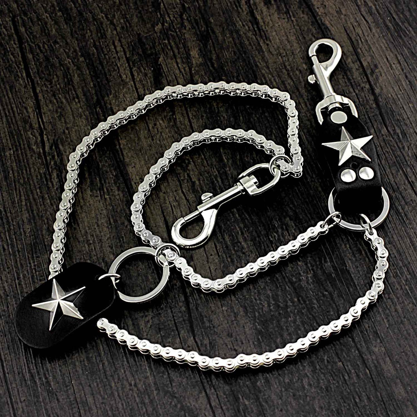 Mens Double Bike Wallet Chain Star Pants Chain Silver Biker Wallet Chain for Men