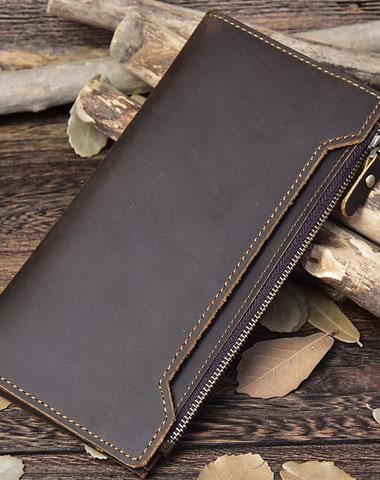 Vintage Leather Mens Cool Long Wallet Cool Bifold Long Wallet for Men