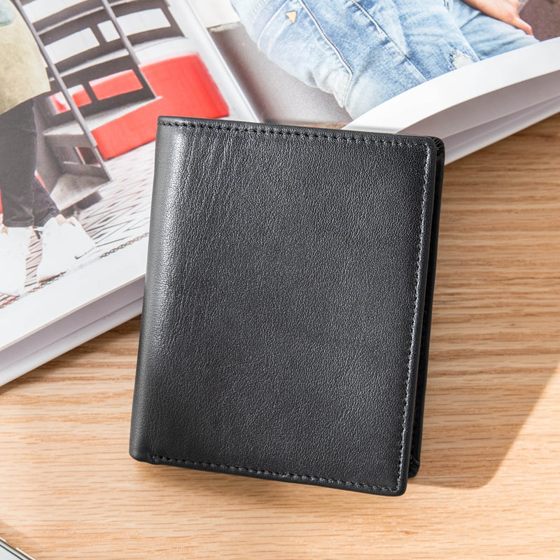 Black Leather Mens Small Wallet Slim Wallet Bifold Black Billfold Wallet billfold Wallet for Men