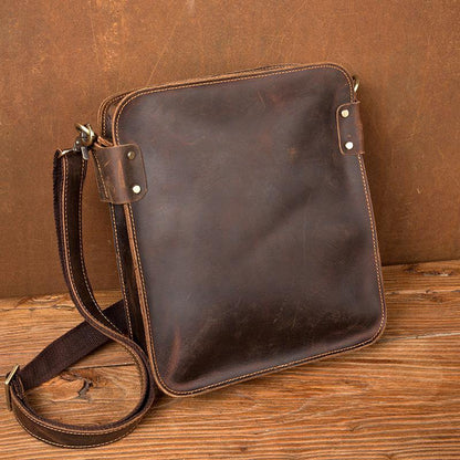 Vintage Dark Brown Cool Leather 12 inches Vertical Courier Bag Messenger Bags for Men