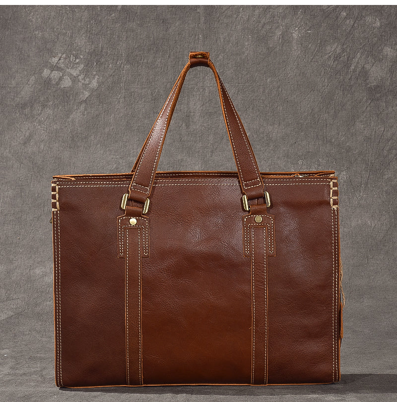 Brown Leather Mens 14' Laptop Briefcase Business Messenger Bag Brown Large Handbag For Men