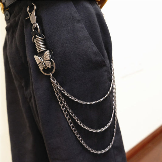 Badass Mens Metal Three Layer Butterfly Key Chain Pants Chain Wallet Chain For Men