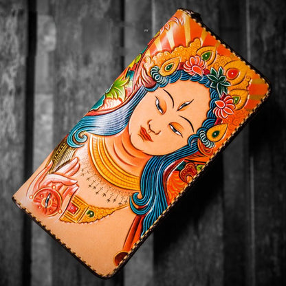 Handmade Leather Men Tooled White Tara Cool Leather Wallet Long Phone Clutch Wallets for Men