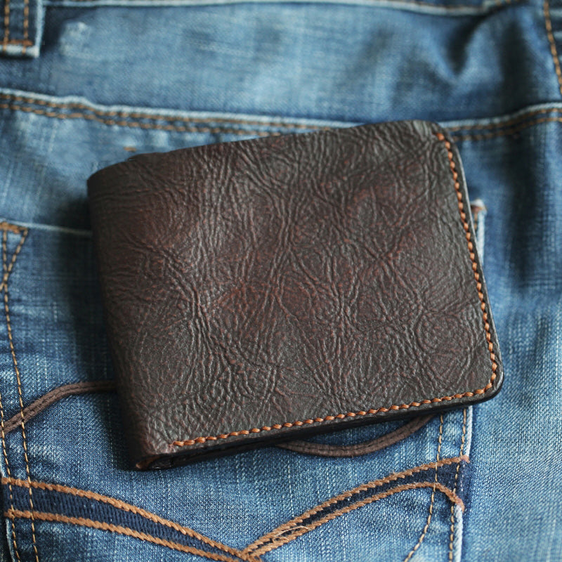 Cool Distressed Brown Leather Mens SMall Wallet billfold Wallet Bifold Front Pocket Wallet For Men