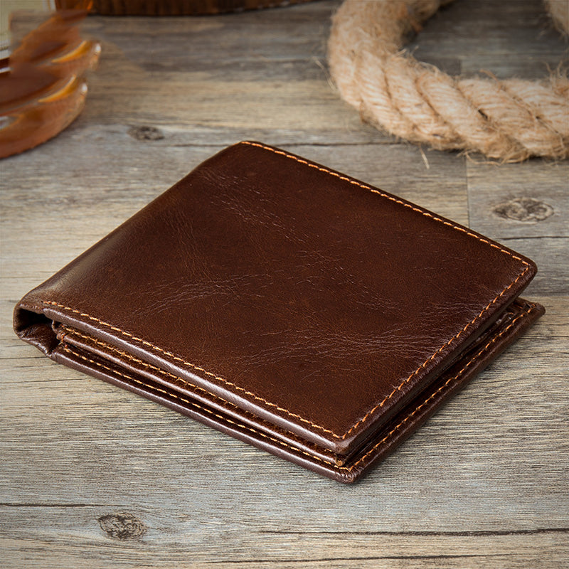 Brown Cool Leather Mens Thin Small Wallet Front Pocket Wallet Trifold billfold Wallets for Men