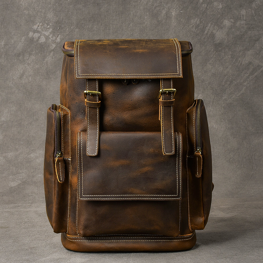 Brown Leather Mens 15' Laptop Backpack Travel Backpack Coffee College Backpack for Men