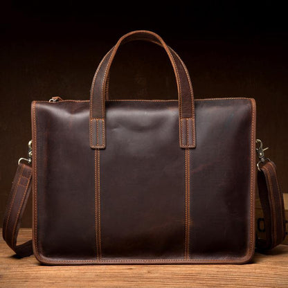 Vintage Dark Brown Leather Mens 12 inches Briefcase Laptop Side Bag Business Bags Work Bags for Men