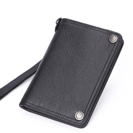 Small Mens Chain Wallet Leather Bifold Wallet Vertical Wristlet Wallet For Men