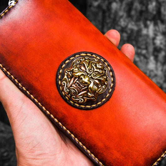 Handmade Leather Men Tooled Cool Leather Wallet Long Phone Wallets for Men