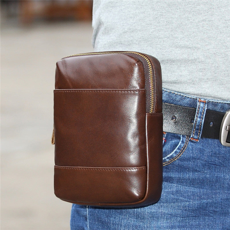 Fashion Brown Leather Men's Belt Pouch Belt Bag Black Mini Side Bag For Men