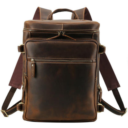 Brown Leather Men's 16 inches Large Computer Backpack Retro Large Travel Backpack Large College Backpack For Men