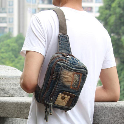 Denim Denim Blue Mens Small Fanny Pack Waist Bag Blue Hip Bag Bum Bag For Men