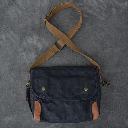 Waxed Canvas Leather Mens Gray Vintage Side Bag Khaki Messenger Bag Small Shoulder Bag For Men