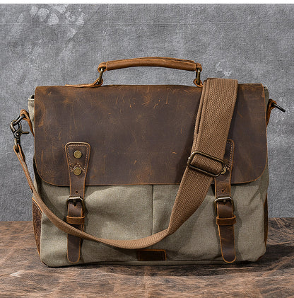 Canvas Leather Mens Womens Green Briefcase Side Bag Brown Messenger Bag Shoulder Bag For Men