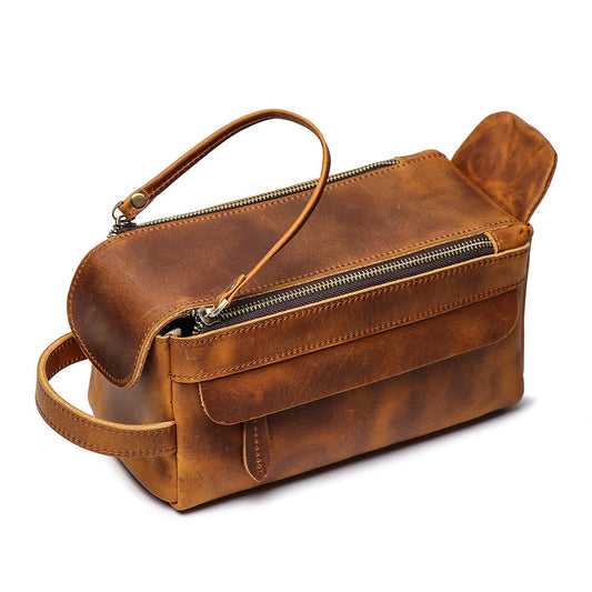 Cool Brown Leather Men's Box Clutch Bag Portable Bag Mini Handbag for Men