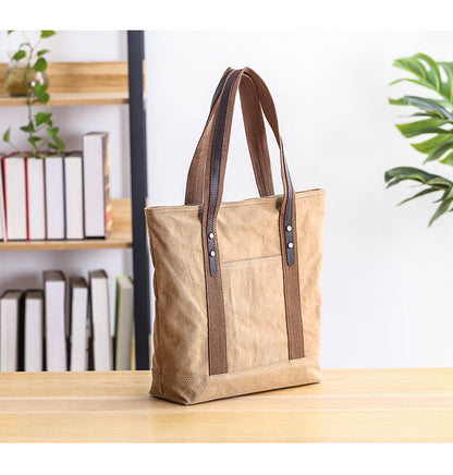 Casual Canvas Mens Womens Large 14¡®¡¯ Khaki Handbag Tote Bag Brown Shoulder Bag Tote Purse For Men