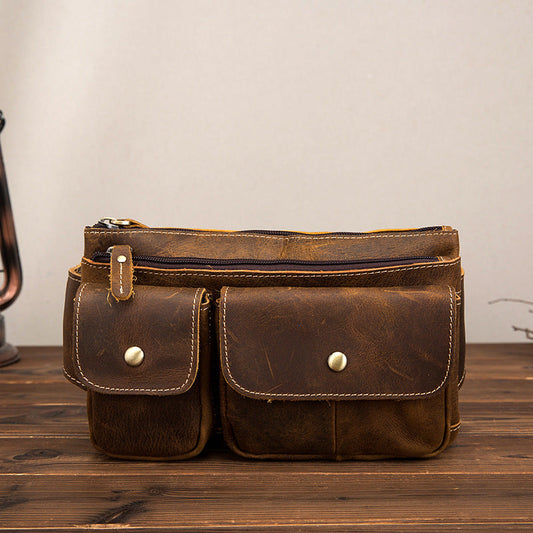 Vintage Brown Leather Men's Fanny Pack Hip Pack Brown Chest Bag Waist Bags For Men