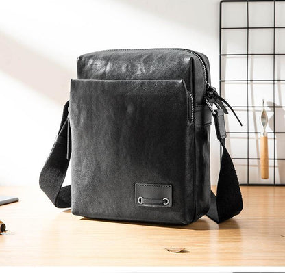 Cool Black Leather Mens 10 inches Vertical Messenger Bags Side Bag Courier Bag for Men