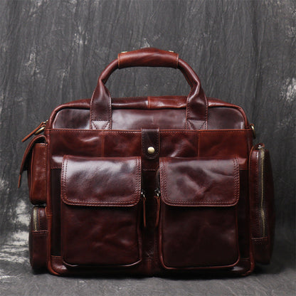 Black Oiled Leather Men's Professional Briefcase 13¡®¡¯ Laptop Handbag Business Bag For Men