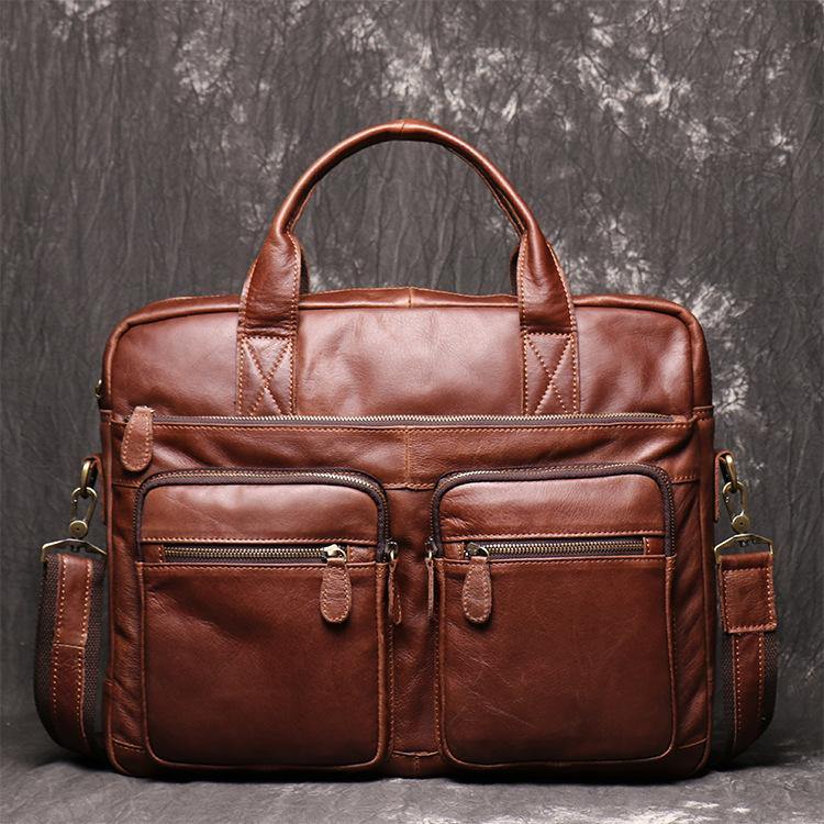 Brown Oiled Leather Men's Brown Professional Briefcase 15¡®¡¯ Laptop Handbag Business Bag For Men