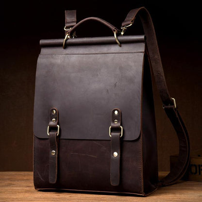 Cool Coffee Mens Leather 13inch Computer Backpack Fashion School Backpacks Satchel Backpack for men