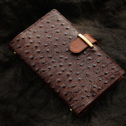 Creative Handmade Ostrich Pattern Leather A6 Travel Notepad Brown Notebook For Men