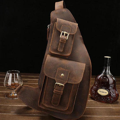 Leather Mens Sling Bag Chest Bag Cool Sling Shoulder Bag Sling Backpack for men