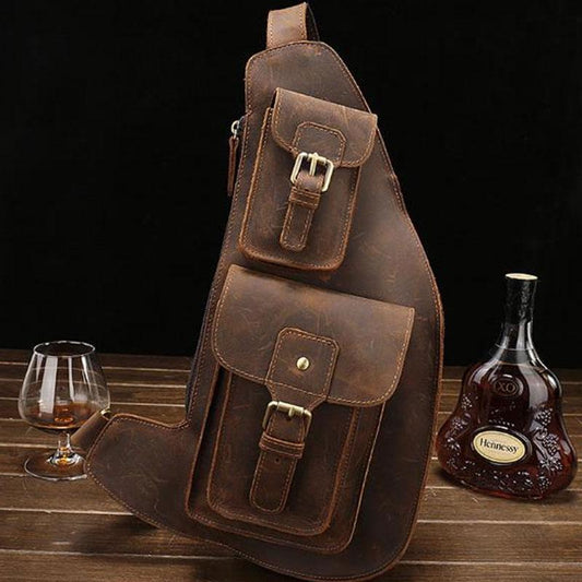 Leather Mens Sling Bag Chest Bag Cool Sling Shoulder Bag Sling Backpack for men