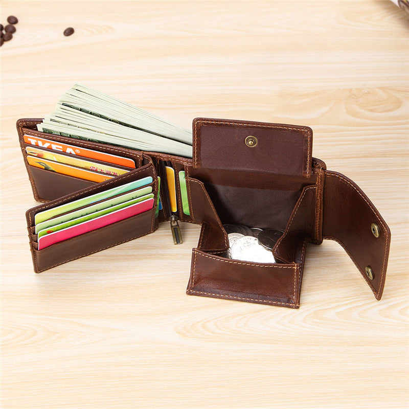 Cool Brown Leather Men's Trifold Small Wallet Multi-cards billfold Wallet For Men