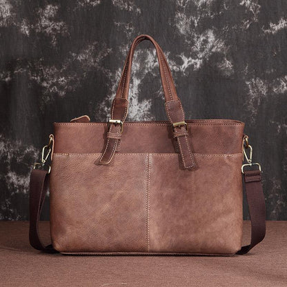 Brown Cool Leather 14 inches Light Brown Briefcase Messenger Bag Handbag Shoulder Bag For Men