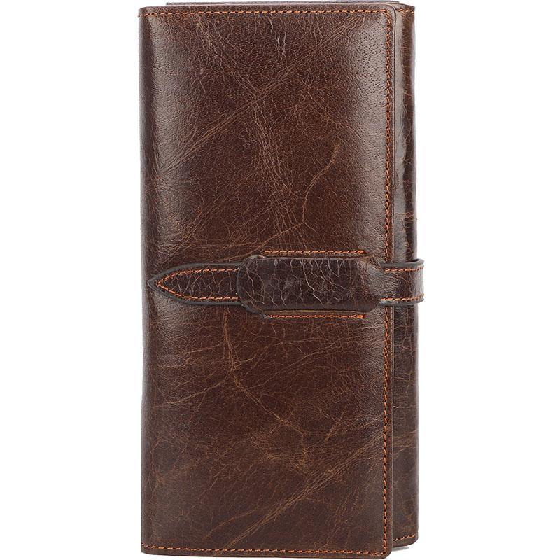 Dark Coffee Leather Mens Bifold Long Wallet Multi-cards Bifold Long Wallet For Men