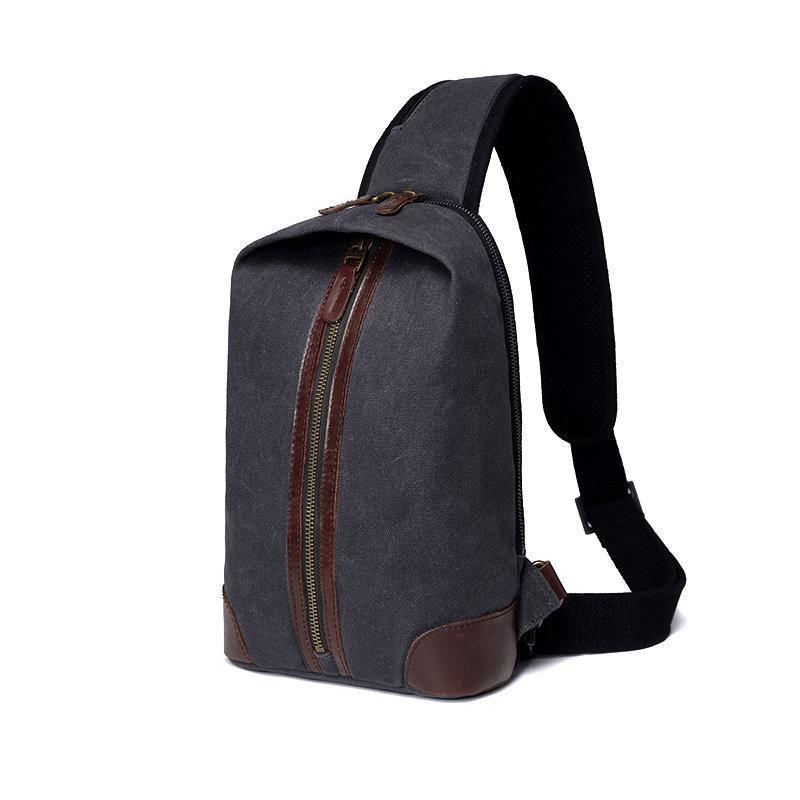 Black Canvas Sling Backpack Men's Sling Bag Chest Bag Canvas One shoulder Backpack For Men