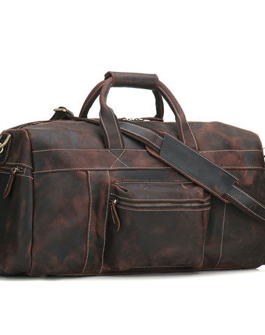 Cool Vintage Coffee Black Leather Mens Overnight Bags Travel Bags Weekender Bags For Men