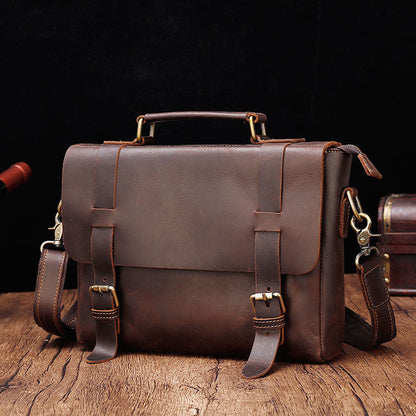 Vintage Brown Leather Men's Profess Briefcase Business Brown Shoulder Briefcase For Men