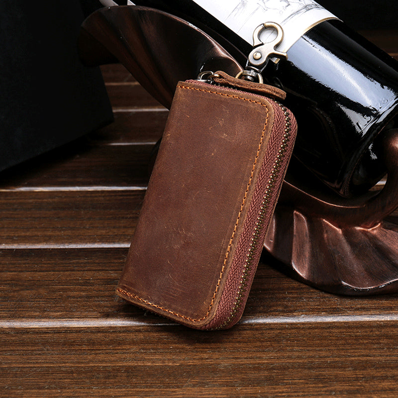 Cool Fashion Leather Men's Car Key Wallet Zipper Key Holder For Men