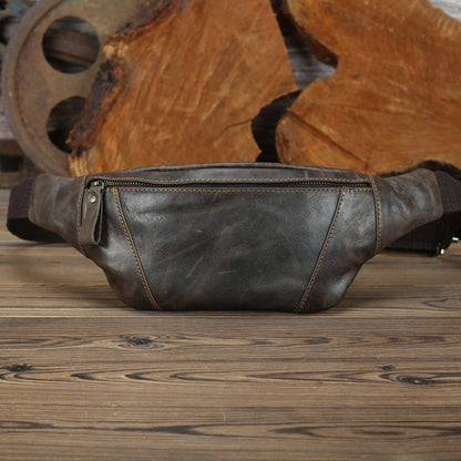 Coffee Mens Leather Waist Bag Bum Bag Vintage Fanny Pack for Men