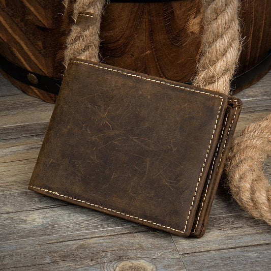 Cool Dark Brown Leather Mens Small Wallet Bifold Slim billfold Wallets for Men