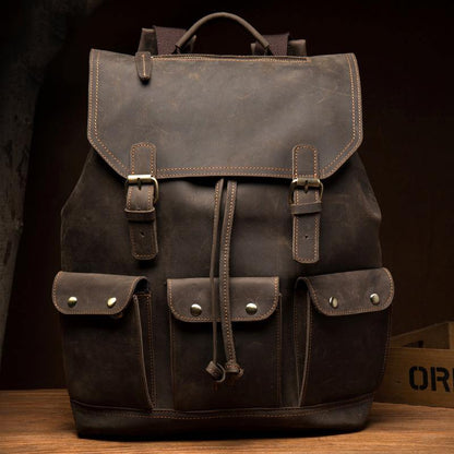 Fashion Coffee Mens Leather 15-inch Computer Backpack Travel Backpacks School Backpacks for men