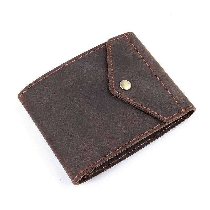 Dark Brown Small MENS LEATHER Bifold Wallet Card Brown billfold Wallet FOR MEN