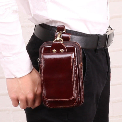 Cool Red Brown Oil Waxed Leather Mens Belt Case Belt Pouch Mini Waist Pouch Belt Bags For Men